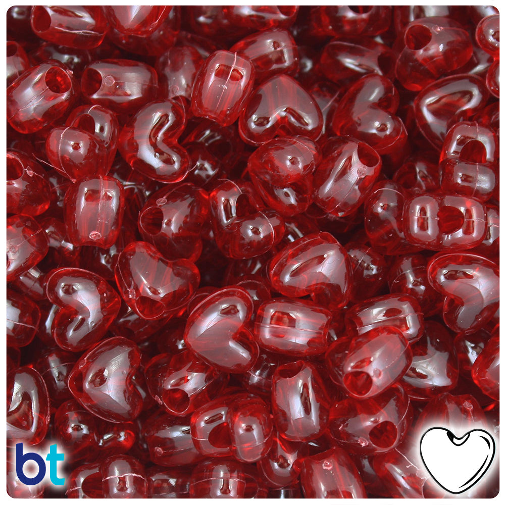Dark Ruby Transparent 12mm Heart (VH) Pony Beads (250pcs)