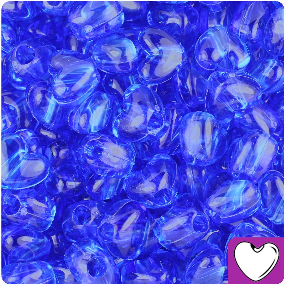 Dark Sapphire Transparent 12mm Heart (VH) Pony Beads (50pcs)