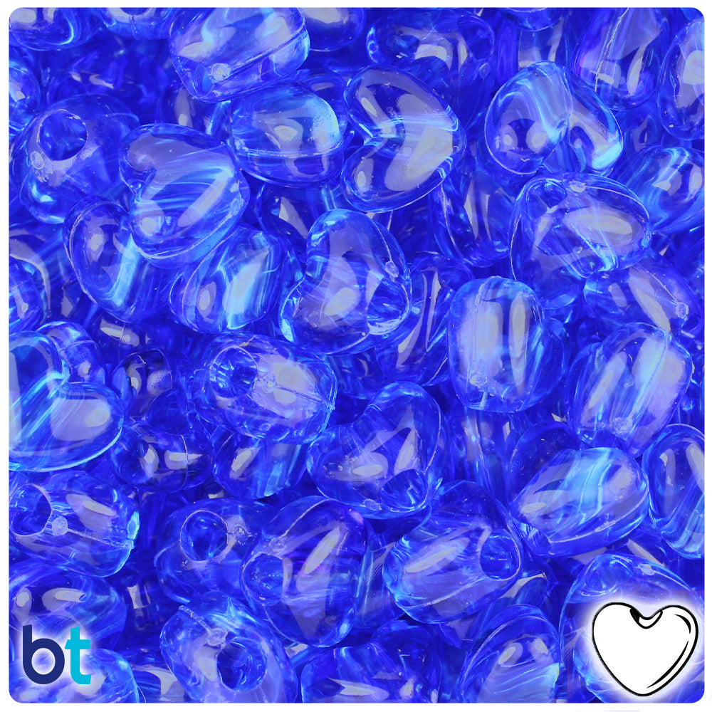 Dark Sapphire Transparent 12mm Heart (VH) Pony Beads (250pcs)