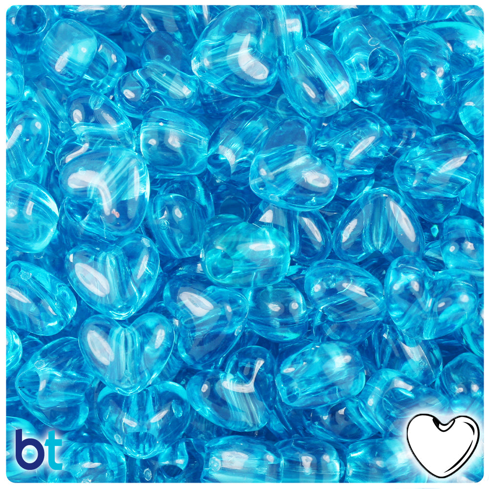 Turquoise Transparent 12mm Heart (VH) Pony Beads (250pcs)