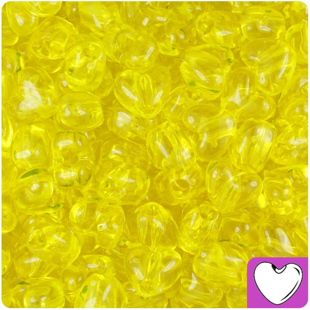 Yellow Transparent 12mm Heart (VH) Pony Beads (50pcs)