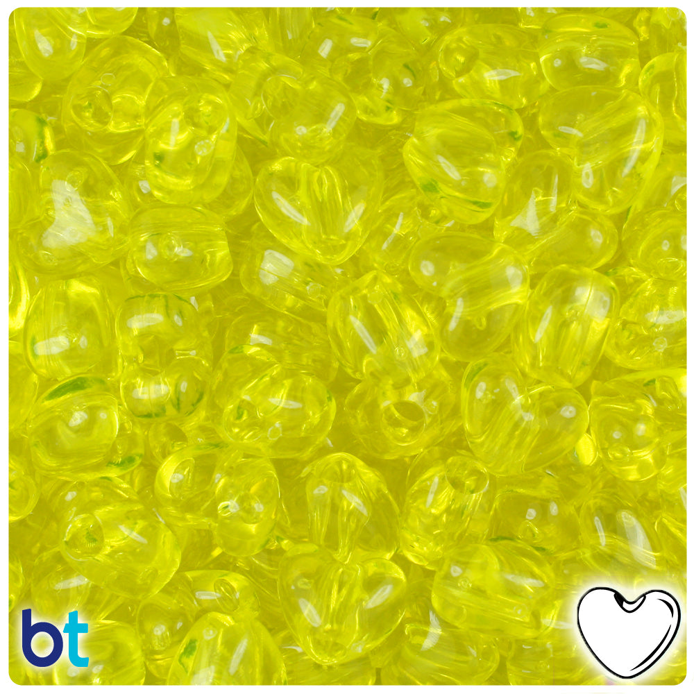 Yellow Transparent 12mm Heart (VH) Pony Beads (250pcs)