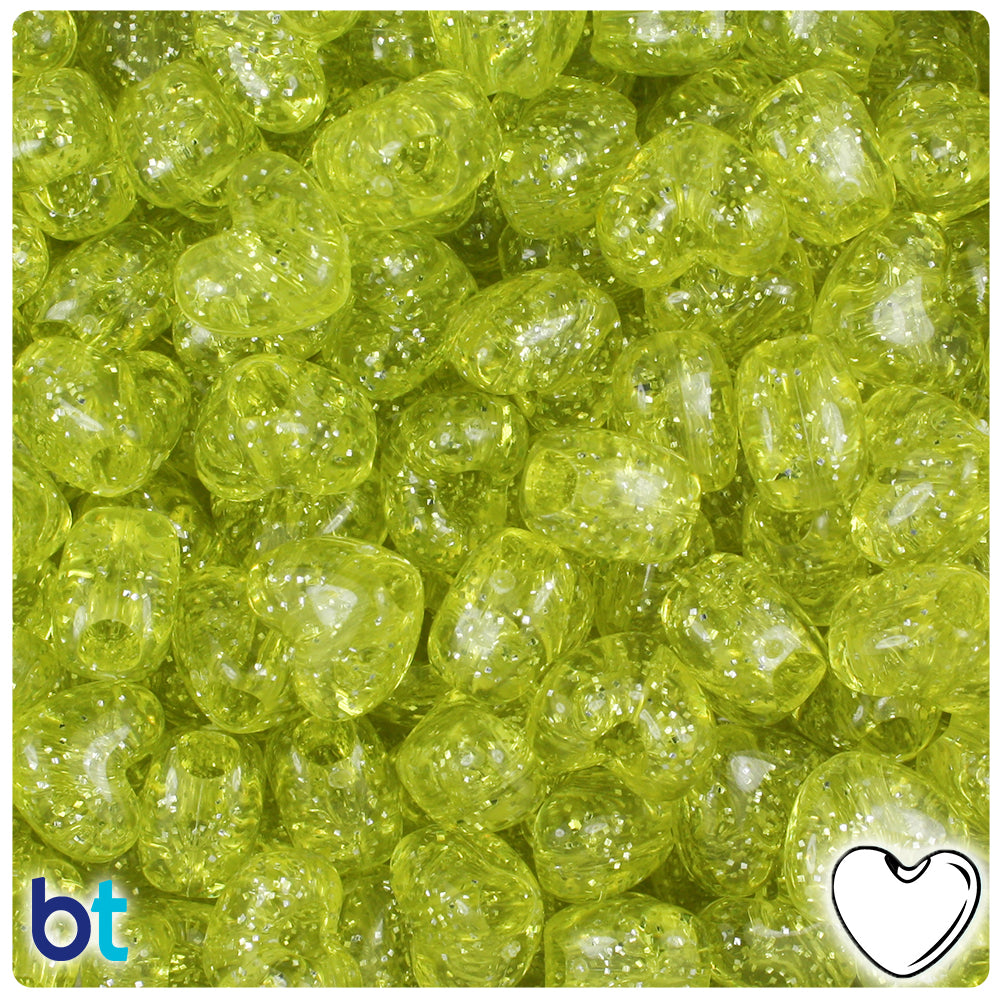 Yellow Sparkle 12mm Heart (VH) Pony Beads (250pcs)