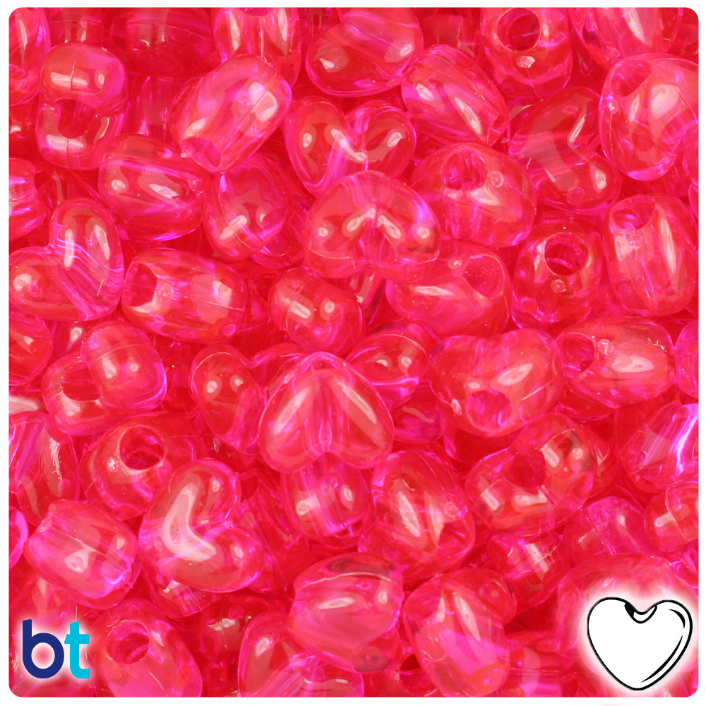 Hot Pink Transparent 12mm Heart (VH) Pony Beads (250pcs)