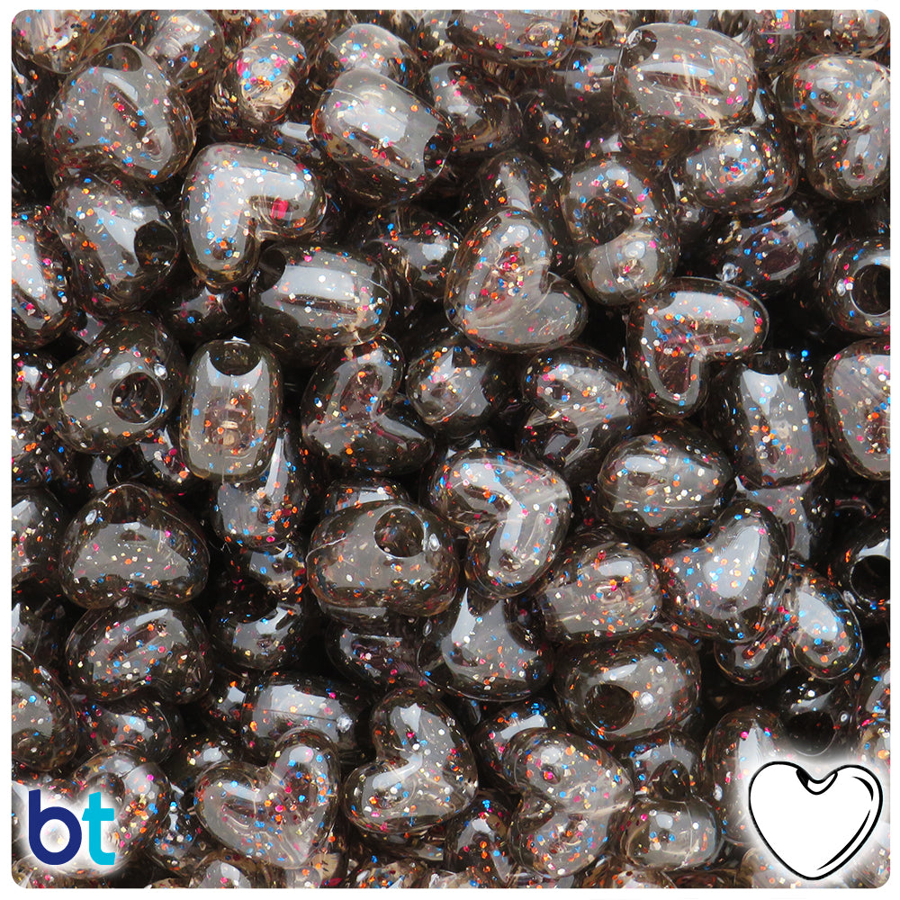 Jet Rainbow Sparkle 12mm Heart (VH) Pony Beads (250pcs)
