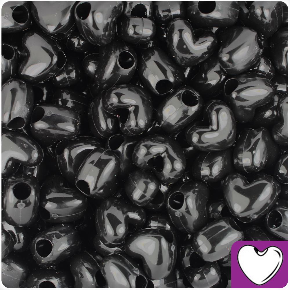 Black Opaque 12mm Heart (VH) Pony Beads (50pcs)