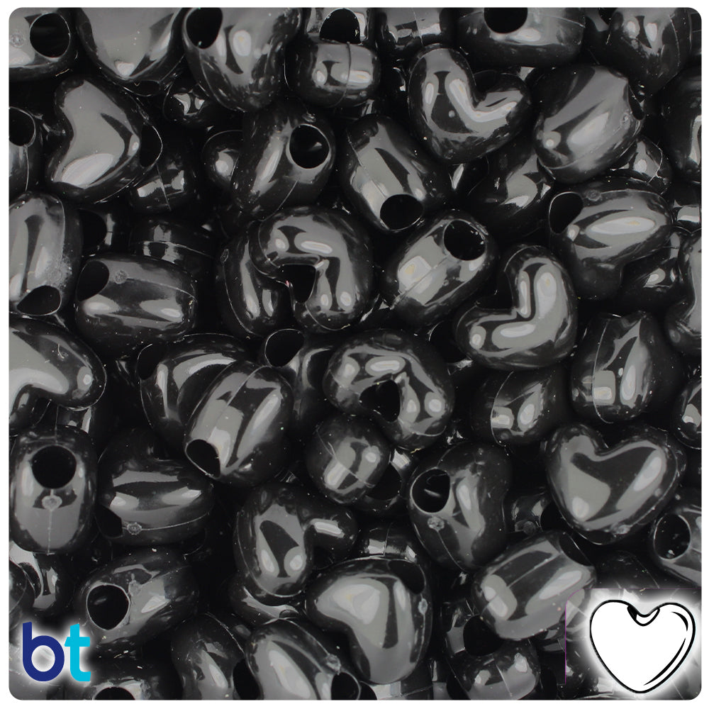 Black Opaque 12mm Heart (VH) Pony Beads (250pcs)