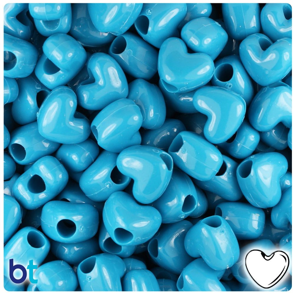 Dark Turquoise Opaque 12mm Heart (VH) Pony Beads (250pcs)