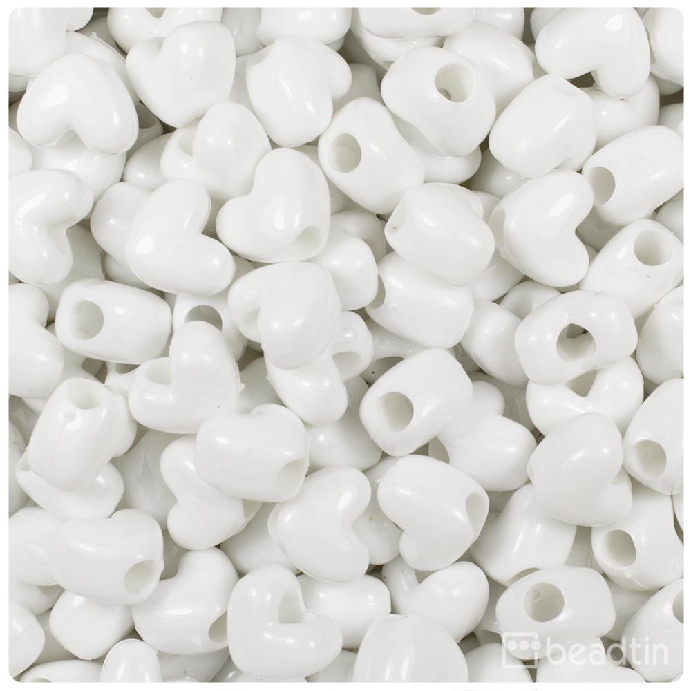 Bright White Opaque 12mm Heart (HH) Pony Beads (250pcs)