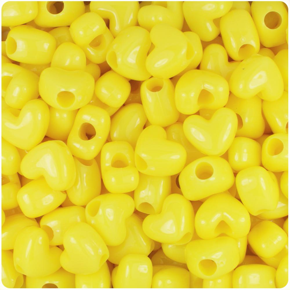 Yellow Opaque 12mm Heart (VH) Pony Beads (50pcs)