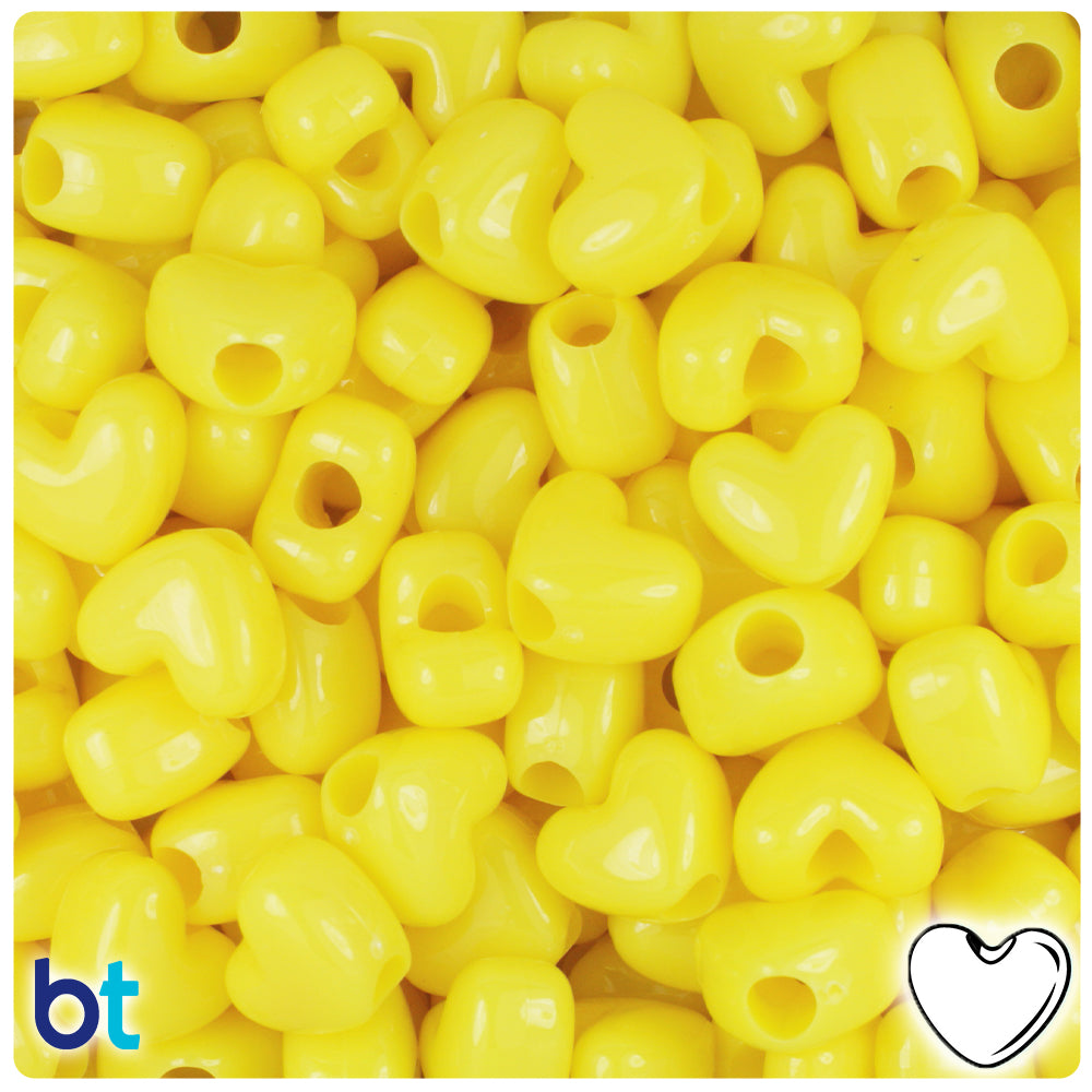 Yellow Opaque 12mm Heart (VH) Pony Beads (250pcs)