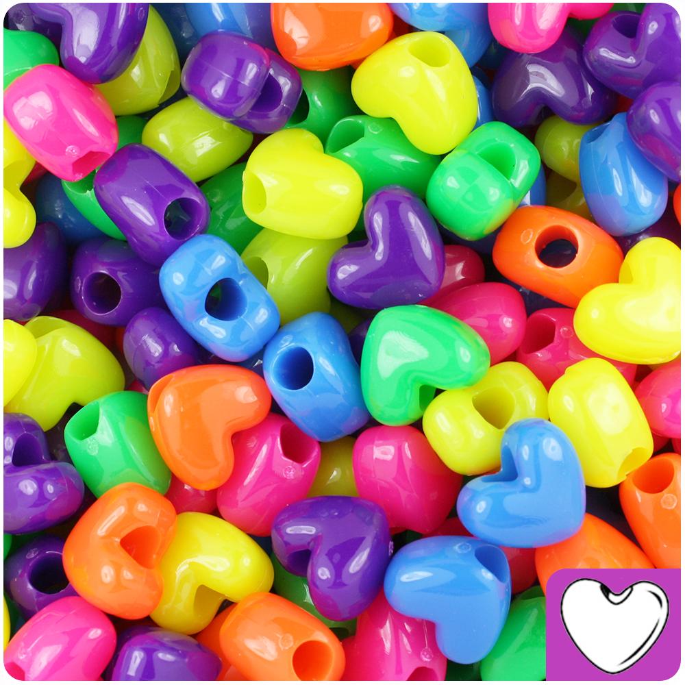 Neon Bright Mix 12mm Heart (VH) Pony Beads (50pcs)