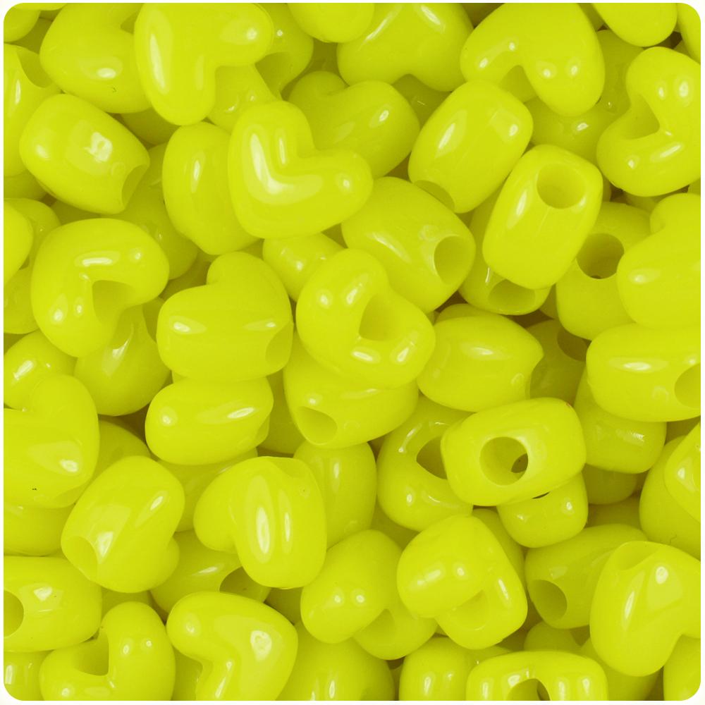 Lemon Neon Bright 12mm Heart (VH) Pony Beads (50pcs)
