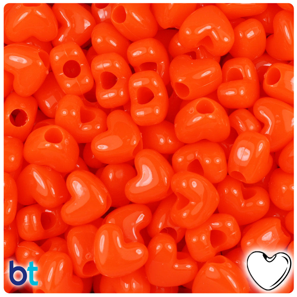 Tangelo Neon Bright 12mm Heart (VH) Pony Beads (250pcs)
