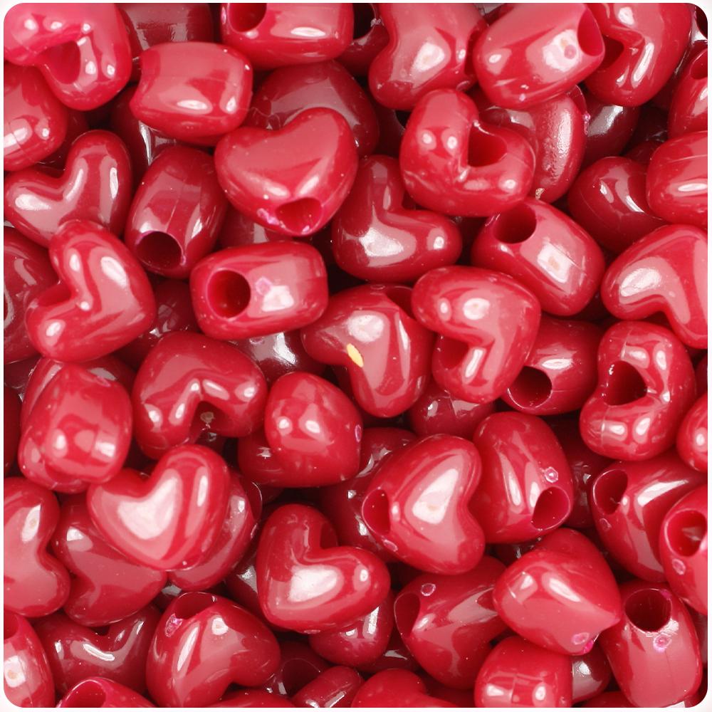 Burgundy Opaque 12mm Heart (VH) Pony Beads (50pcs)