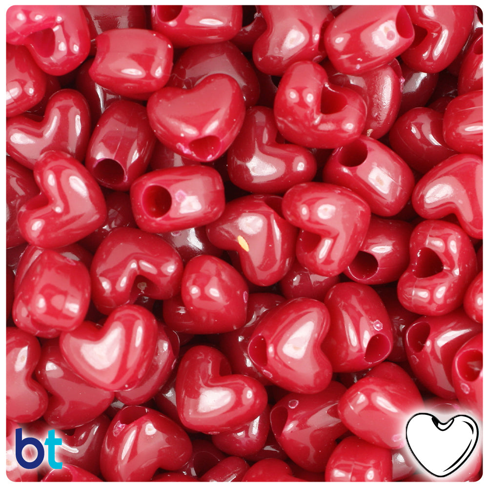 Burgundy Opaque 12mm Heart (VH) Pony Beads (250pcs)