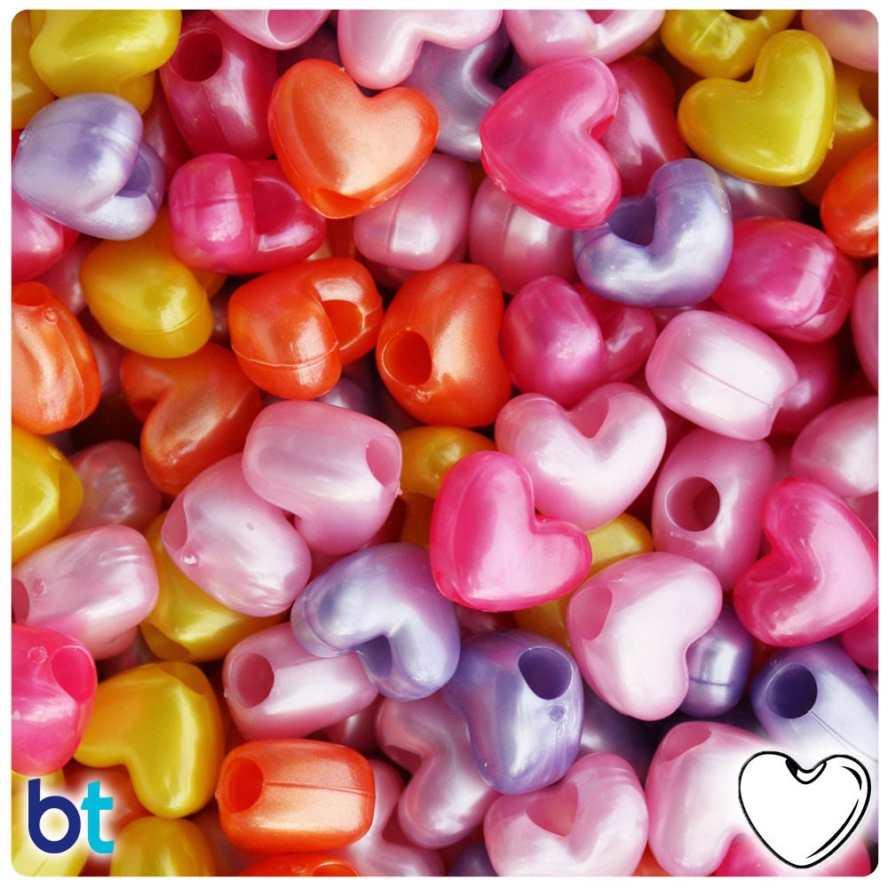 Hot Pastel Pearl Mix 12mm Heart (VH) Pony Beads (250pcs)