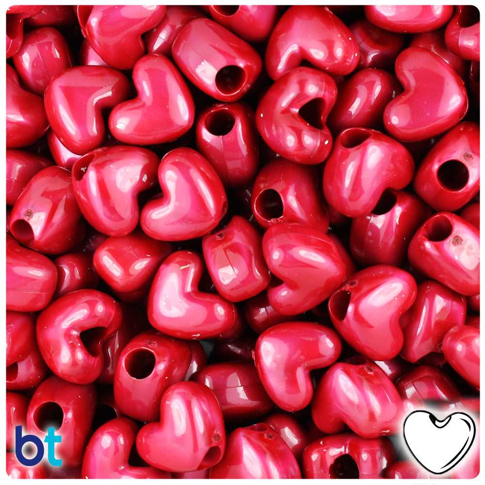 Red Pearl 12mm Heart (VH) Pony Beads (250pcs)