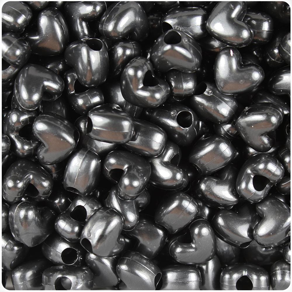 Black Pearl 12mm Heart (VH) Pony Beads (50pcs)