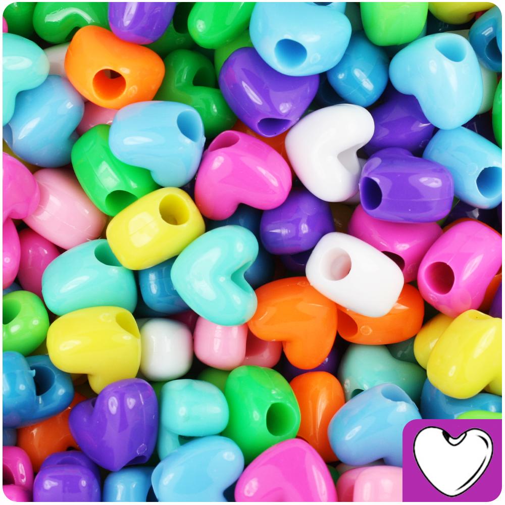 Bright Mix Opaque 12mm Heart (VH) Pony Beads (50pcs)