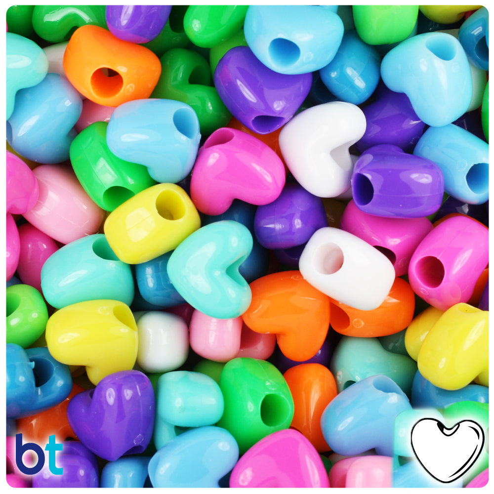 Bright Opaque Mix 12mm Heart (VH) Pony Beads (250pcs)