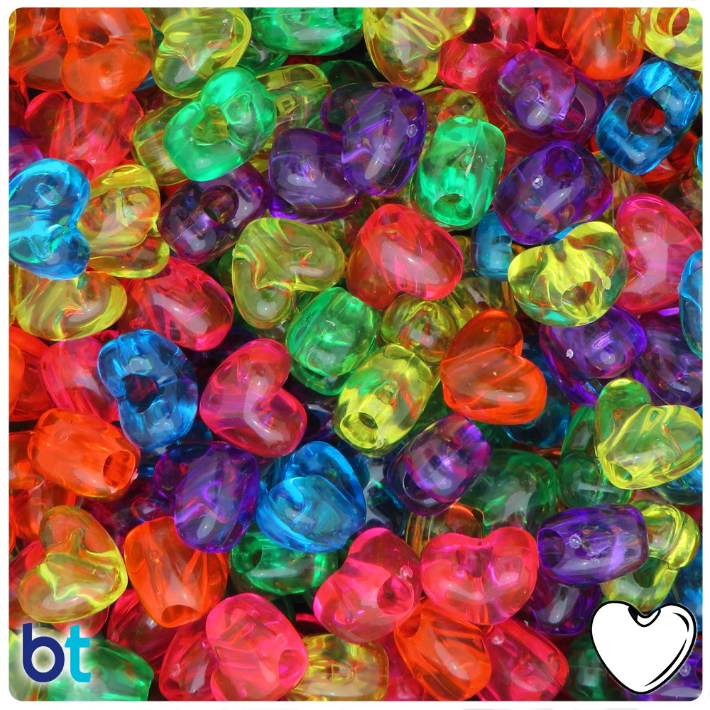 Jelly Mix Transparent12mm Heart (VH) Pony Beads (50pcs)
