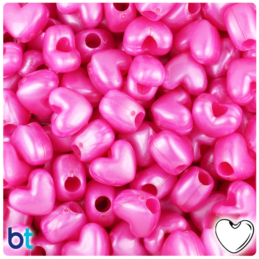 Hot Pink Pearl 12mm Heart (VH) Pony Beads (250pcs)