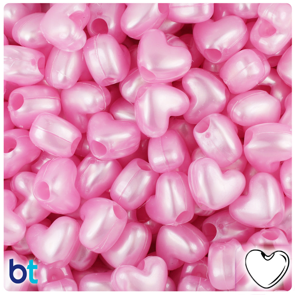 Light Pink Pearl 12mm Heart (VH) Pony Beads (250pcs)