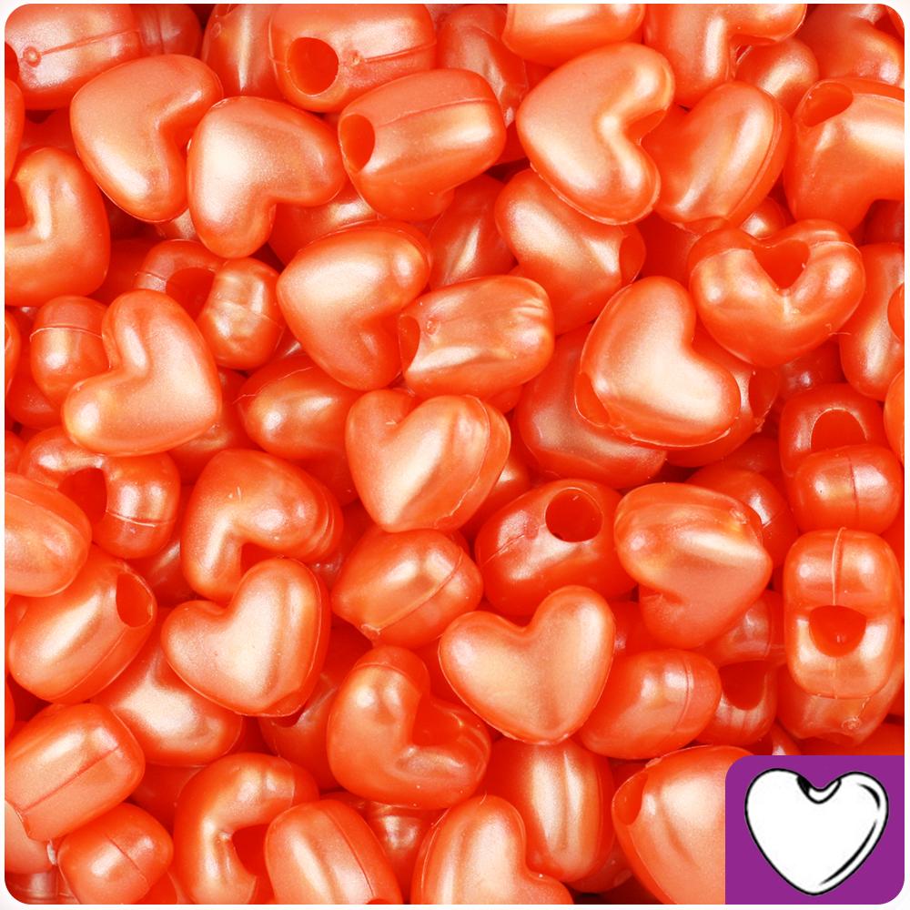 Orange Pearl 12mm Heart (VH) Pony Beads (50pcs)