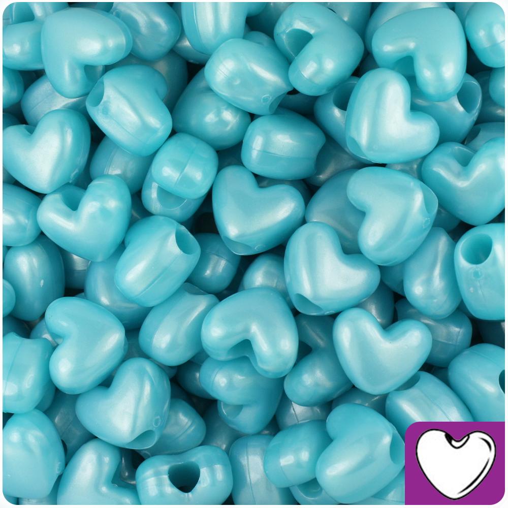 Light Blue Pearl 12mm Heart (VH) Pony Beads (50pcs)