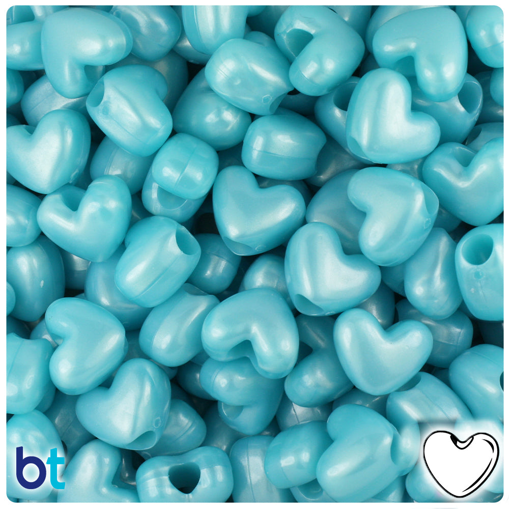 Light Blue Pearl 12mm Heart (VH) Pony Beads (250pcs)