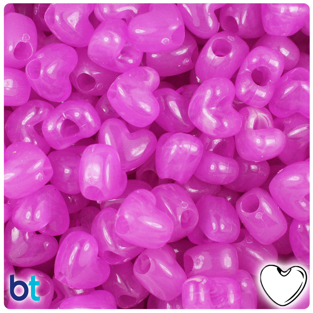 Purple Glow 12mm Heart (VH) Pony Beads (250pcs)