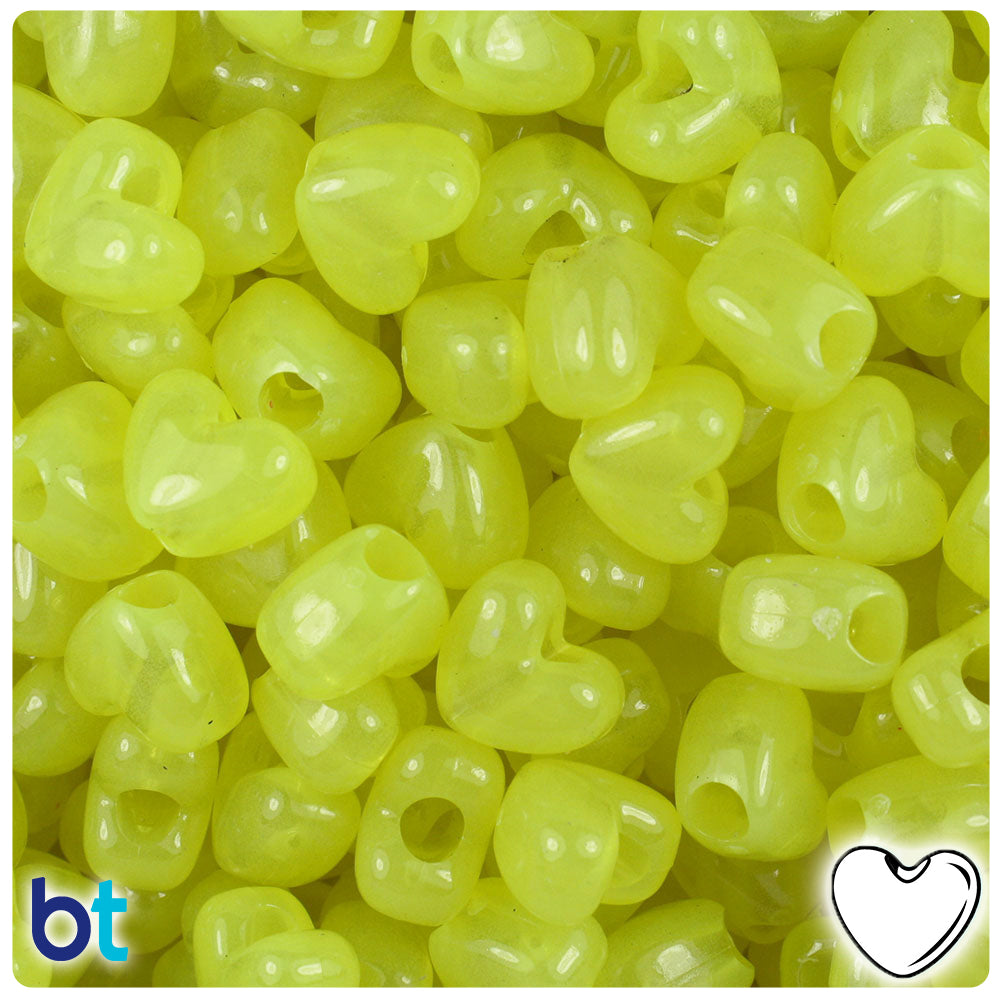 Yellow Glow 12mm Heart (VH) Pony Beads (250pcs)