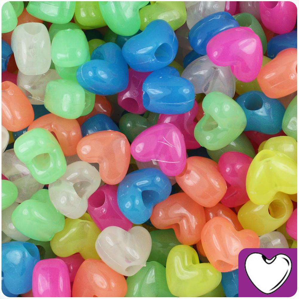 Glow Mix 12mm Heart (VH) Pony Beads (50pcs)