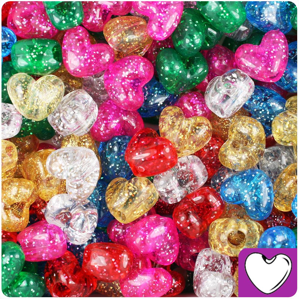 Classic Mix Sparkle 12mm Heart (VH) Pony Beads (50pcs)