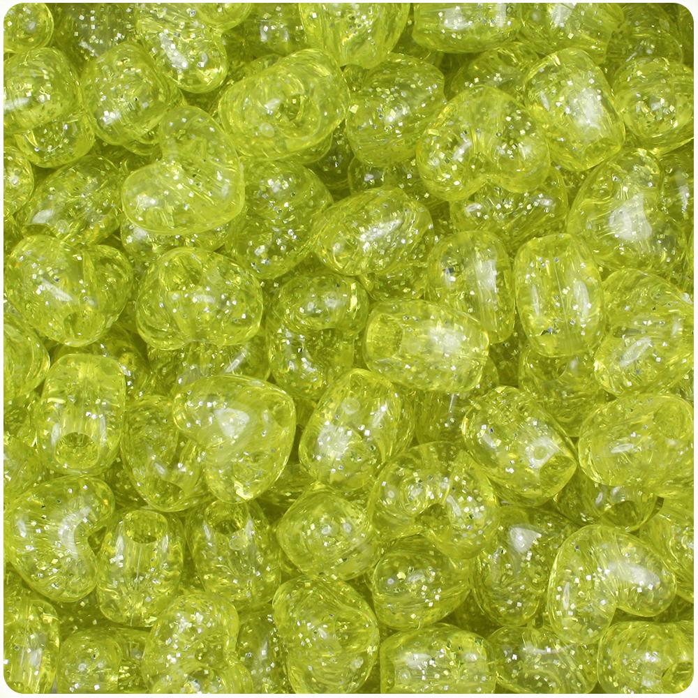 Yellow Sparkle 12mm Heart (VH) Pony Beads (50pcs)