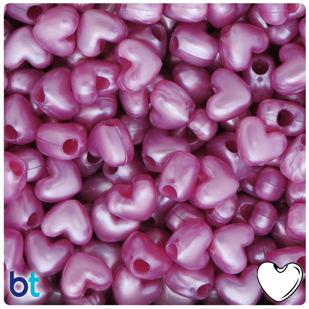 Mauve Pearl 12mm Heart (VH) Pony Beads (50pcs)