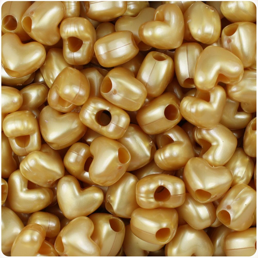 Gold Pearl 12mm Heart (VH) Pony Beads (50pcs)