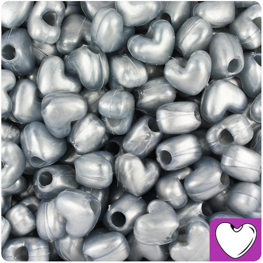 Grey Pearl 12mm Heart (VH) Pony Beads (50pcs)