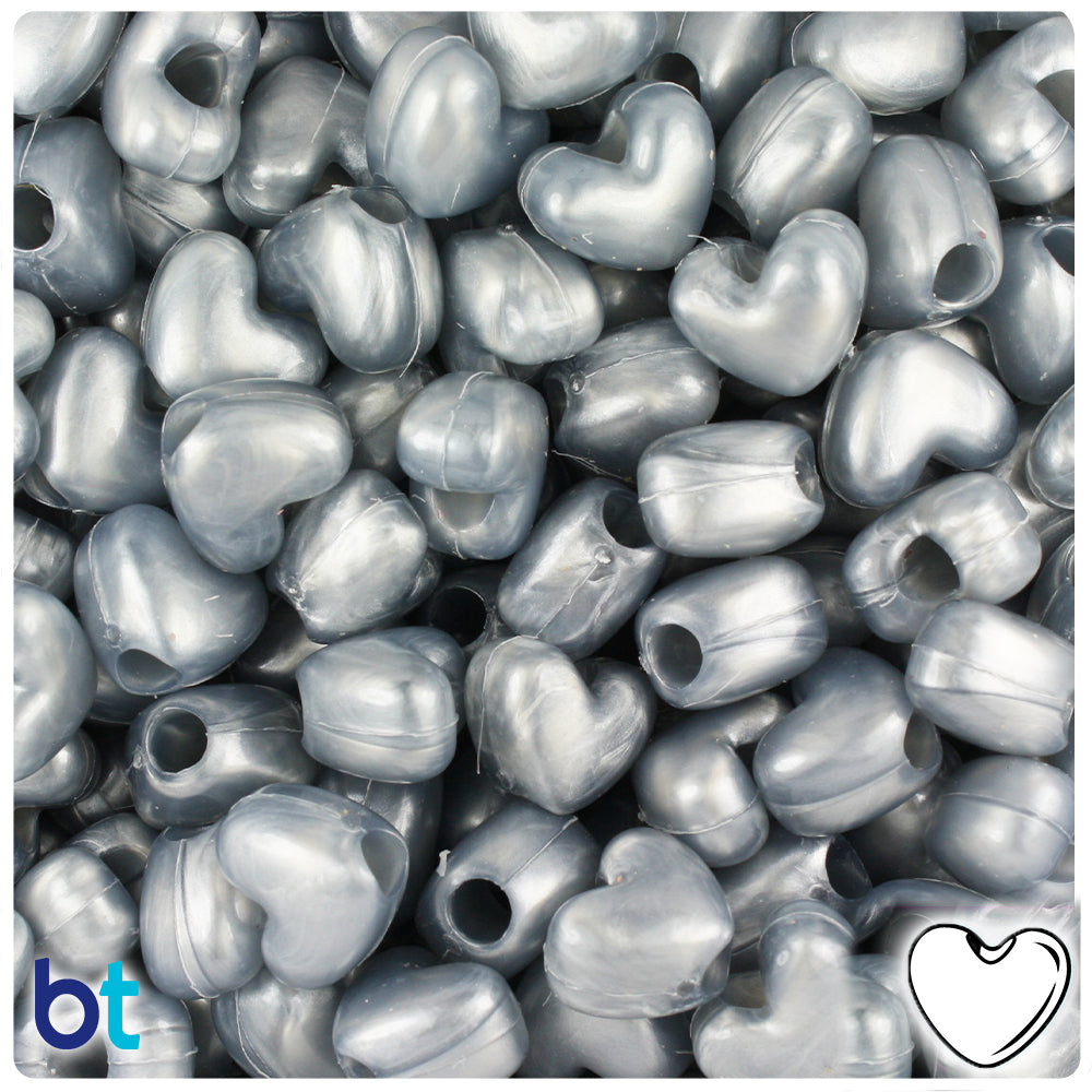 Grey Pearl 12mm Heart (VH) Pony Beads (250pcs)