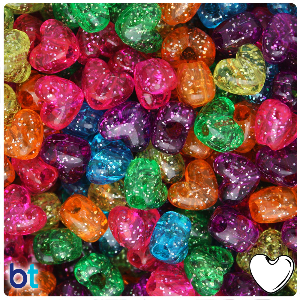 Jelly Mix Sparkle 12mm Heart (VH) Pony Beads (50pcs)