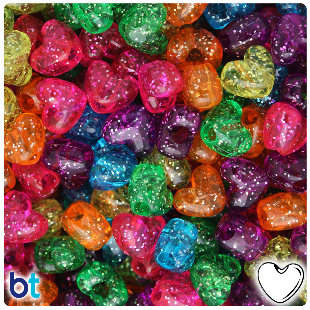 Jelly Sparkle Mix 12mm Heart (VH) Pony Beads (250pcs)