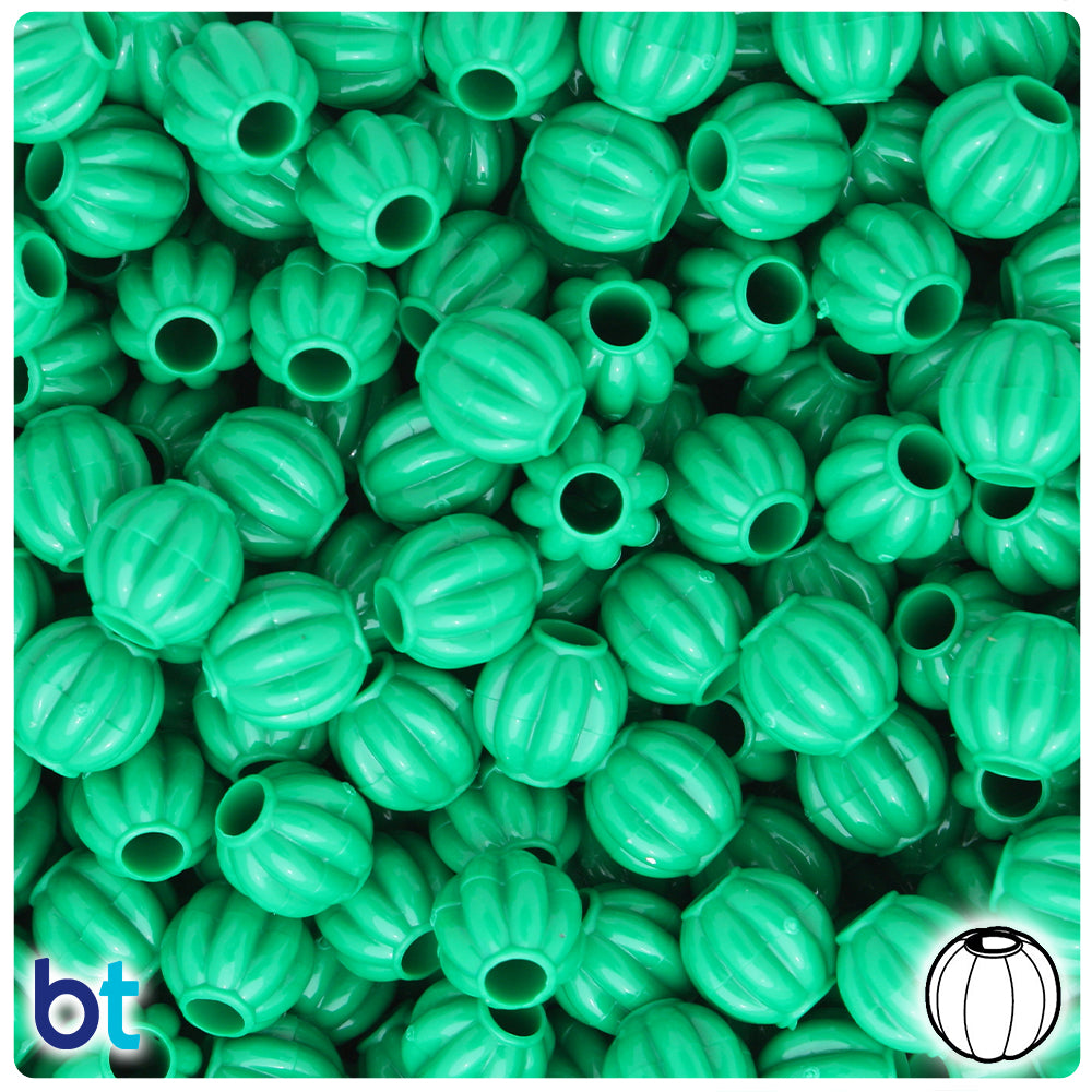 Green Opaque 10mm Melon Pony Beads (300pcs)