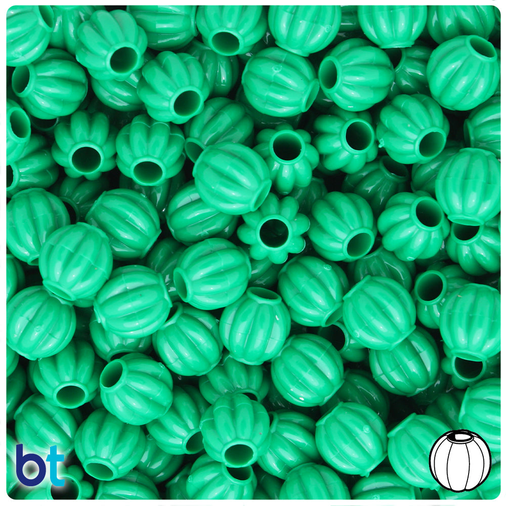 Green Opaque 10mm Melon Pony Beads (60pcs)