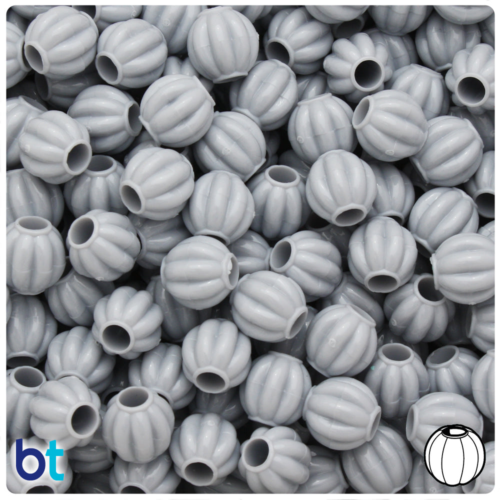 Grey Opaque 10mm Melon Pony Beads (60pcs)