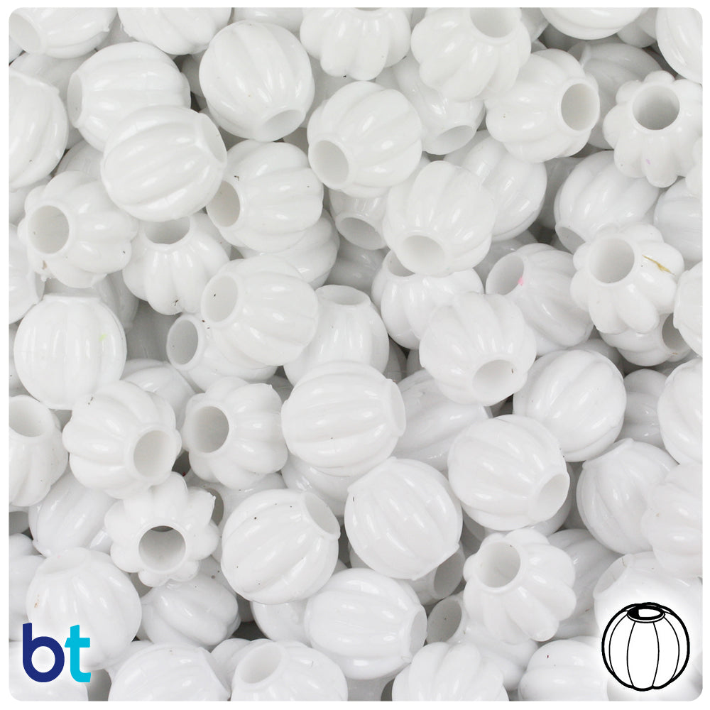 White Opaque 10mm Melon Pony Beads (300pcs)