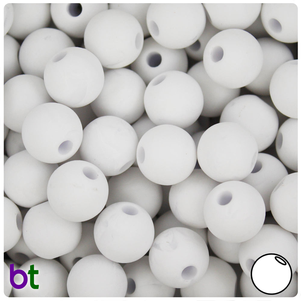 White Matte 14mm Round Large Hole Plastic Beads (36pcs)