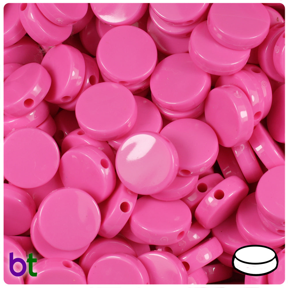 Dark Pink Opaque 13mm Coin Plastic Beads (150pcs)