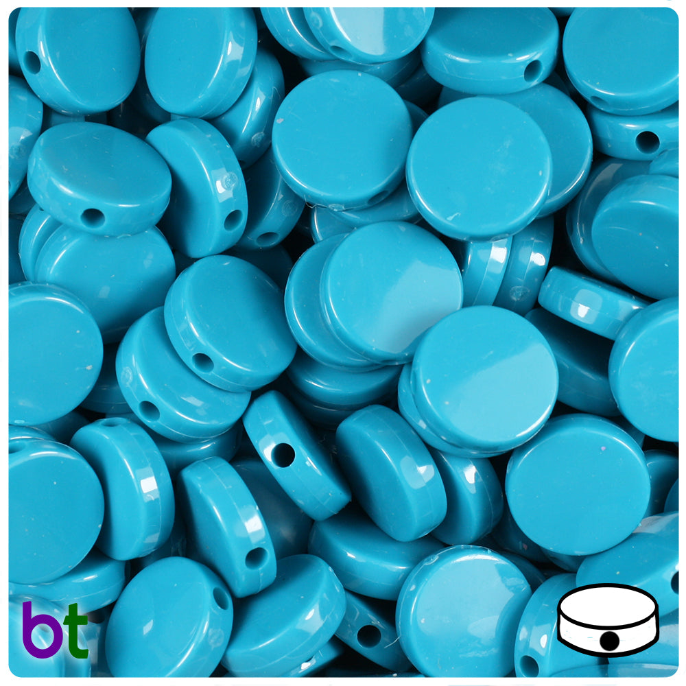 Dark Turquoise Opaque 13mm Coin Plastic Beads (150pcs)
