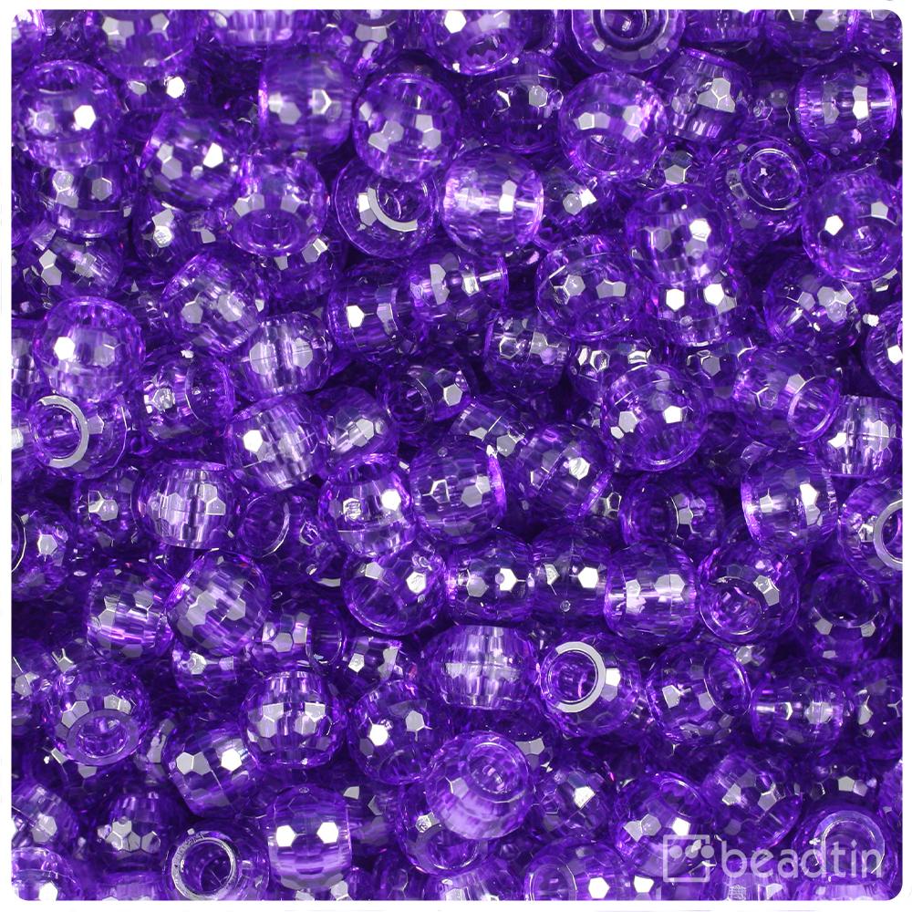 Amethyst Transparent 9mm Faceted Barrel Pony Beads (100pcs)